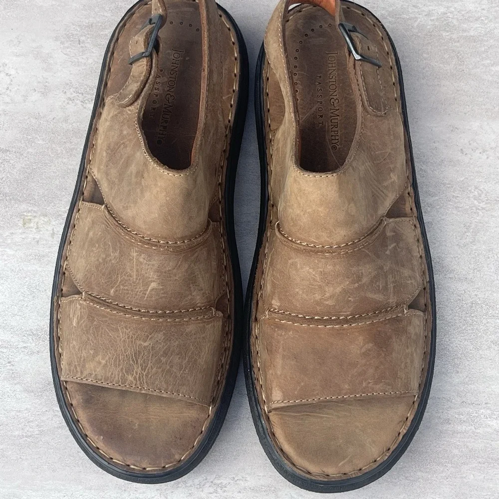Johnston & Murphy‎ Passport Buckle Leather Sandals Mens Size 13 Brown Portugal